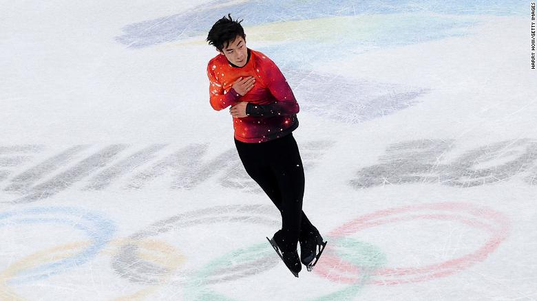 USA&#39;s Nathan Chen competes in the men&#39;s single skating free skating event during the Beijing 2022 Winter Olympic Games.
