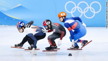 Hwang Dae-heon of South Korea competes during the men&#39;s 1,500m short track speed skating final.