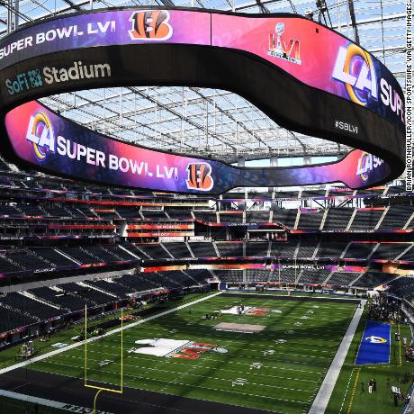 INGLEWOOD, CA - FEBRUARY 8: A view of the SoFi Stadium during Super Bowl LVI media availability day on February 8, 2022 in Inglewood, CA before Sundays game between the Los Angeles Rams and the Cincinnati Bengals. (Photo by Brian Rothmuller/Icon Sportswire via Getty Images)