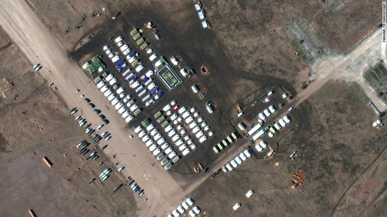 This satellite image from Thursday shows the formerly disused Oktyabrskoye airfield in Crimea.

