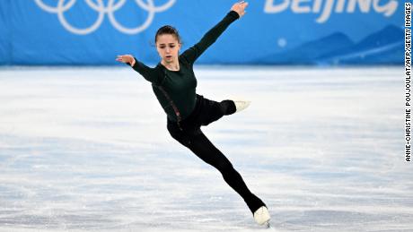 Russia&#39;s Kamila Valieva attends a training session on February 11.