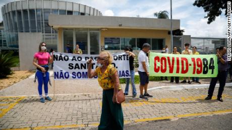 Bolsonaro supporters demonstrate against Covid-19 vaccines outside the headquarters of the Pan American Health Organization in Brasilia on January 4.
