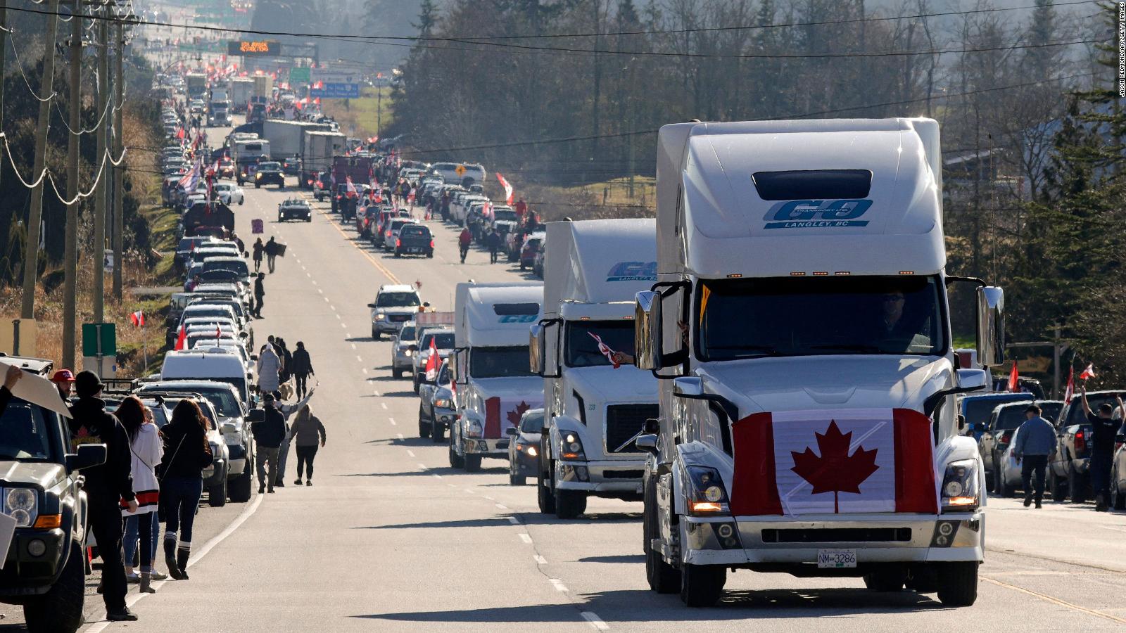 Canada truckers protests: Protesters blocking a US-Canada border ...