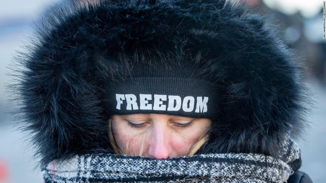 A supporter of the Freedom Convoy protests Covid-19 mandates in Ottawa on January 29.