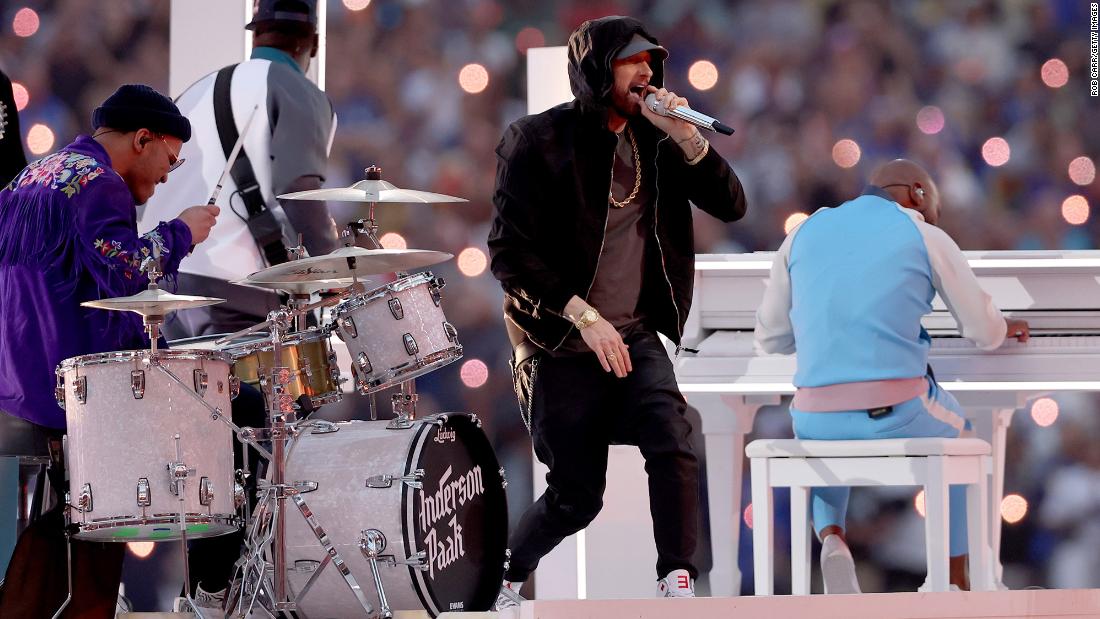 Eminem, with Anderson Paak on drums, performs his hit song &quot;Lose Yourself.&quot;