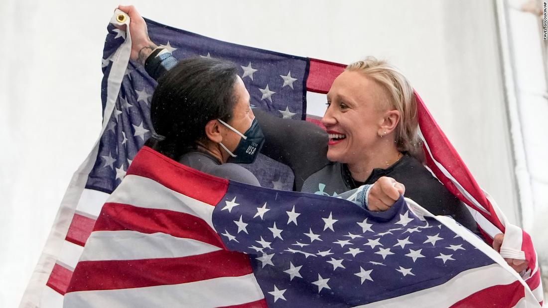 American bobsledders Elana Meyers Taylor, left, and Kaillie Humphries celebrate after winning silver and gold medals, respectively, in the monobob on February 14. &lt;a href=&quot;https://www.cnn.com/world/live-news/beijing-winter-olympics-02-14-22-spt/h_b3fd6012a07387e989327e1aaf215404&quot; target=&quot;_blank&quot;&gt;They&#39;re the first women to win bobsled medals at four consecutive Winter Olympics.&lt;/a&gt; Humphries had two golds and a bronze from past Olympic Games. Meyers Taylor had two silvers and a bronze. 