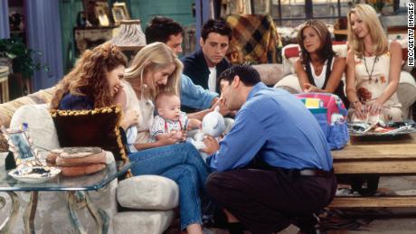 FRIENDS -- &quot;The One With the Breast Milk&quot; Episode 2 -- Pictured: (l-r) Jessica Hecht as Susan Bunch, Jane Sibbett as Carol Willick, unknown as Ben Geller-Willick, Courteney Cox as Monica Geller, Jennifer Aniston as Rachel Green, Lisa Kudrow as Phoebe Buffay  (Photo by Gary Null/NBCU Photo Bank/NBCUniversal via Getty Images via Getty Images)