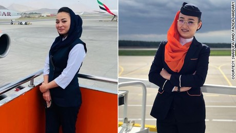 Shagufa, left, and Fazila worked as flight attendants in Afghanistan.