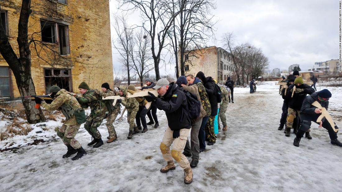 Ukrainians attend &lt;a href=&quot;https://www.cnn.com/2022/02/01/europe/gallery/ukraine-russia-training-fadek/index.html&quot; target=&quot;_blank&quot;&gt;a military training session for civilians&lt;/a&gt; in Kyiv on February 12.
