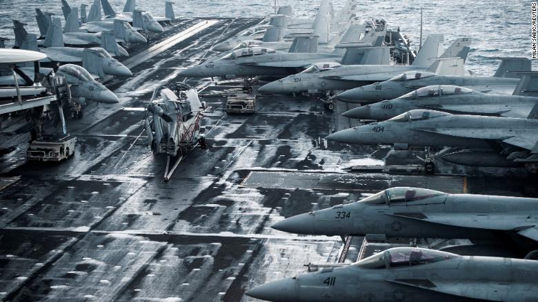 F/A-18E and 18F Super Hornets are seen on the flight deck of the USS Harry S. Truman, an American aircraft carrier in the Adriatic Sea on February 14. The Truman was on its way to the Middle East in mid-December, but the Pentagon <a href="https://www.cnn.com/2022/02/03/europe/uss-navy-truman-nato-exercises-intl-cmd/index.html" target="_blank">decided to keep it in Europe</a> as tensions began to escalate.