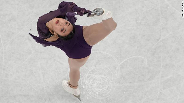 Figure skater Zhu Yi of China competes in the women&#39;s short program at the 2022 Winter Olympics.