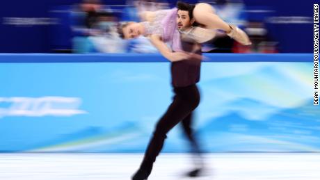 Madison Hubbell and Zachary Donohue of Team USA skate on Day 10 of the Beijing 2022 Winter Olympics on February 14, 2022.