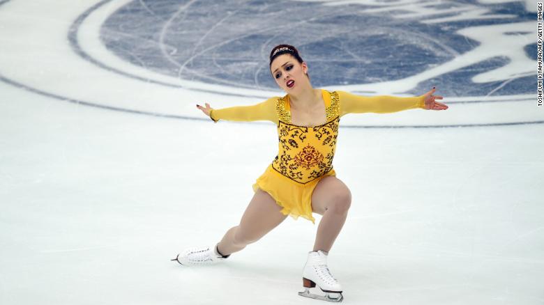 Courtney Hicks of the US performs during a women&#39;s singles free skating event in Nagano, Japan, in November 2015.       