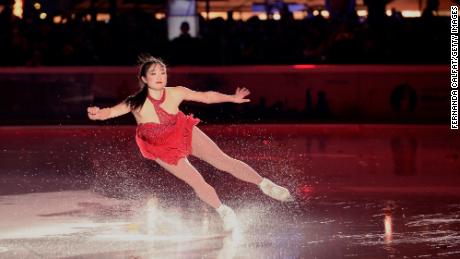 US Olympic medalist Mirai Nagasu  skates at Bryant Park in New York City.