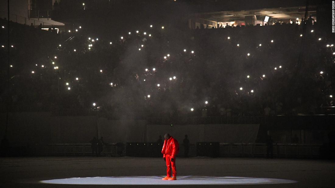 West appears at a listening event for his new album, &quot;Donda,&quot; at Atlanta&#39;s Mercedes-Benz Stadium in 2021. West was &lt;a href=&quot;https://www.cnn.com/2021/07/28/entertainment/kanye-west-mercedes-benz-stadium/index.html&quot; target=&quot;_blank&quot;&gt;staying at the venue&lt;/a&gt; to complete the album. 