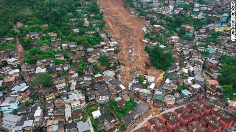 This aerial shot shows damage due to landslides in Petropolis.