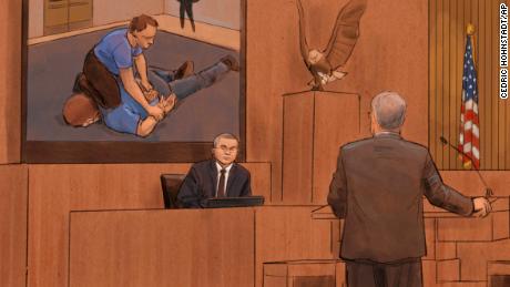 Former Minneapolis police officer Tou Thao is pictured in a courtroom sketch testifying at his trial in the killing of George Floyd on Tuesday, February 15, 2022.