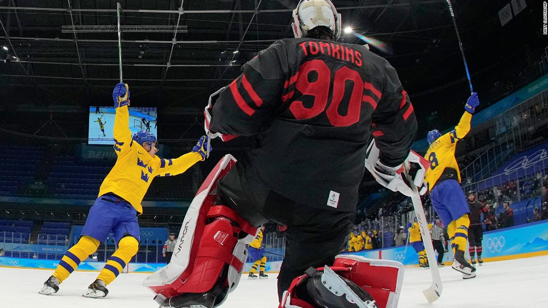 Swedish players celebrate after scoring against Canada during a quarterfinal hockey game on February 16. &lt;a href=&quot;https://www.cnn.com/world/live-news/beijing-winter-olympics-02-16-22-spt/h_aacd5686eee40920e1f3695bf6762f84&quot; target=&quot;_blank&quot;&gt;Sweden defeated the reigning world champions 2-0.&lt;/a&gt;