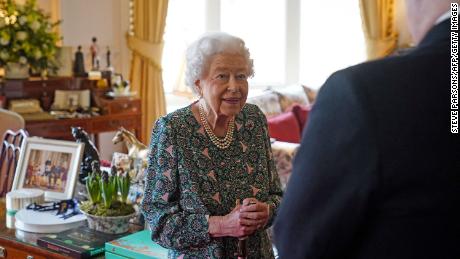 Britain&#39;s Queen Elizabeth II during her first in-person audience since returning to Windsor. 