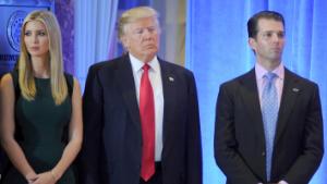 Ivanka Trump, Donald Trump and Donald Trump Jr. at a press conference for the President-Elect on January 11, 2017 in New York City. Ivanka Trump and Donald Trump Jr. have been subpoenaed by the office of the New York State Attorney General to provide testimony in the ongoing investigation into the business dealings of (their father) former President Donald Trump and The Trump Organization. 