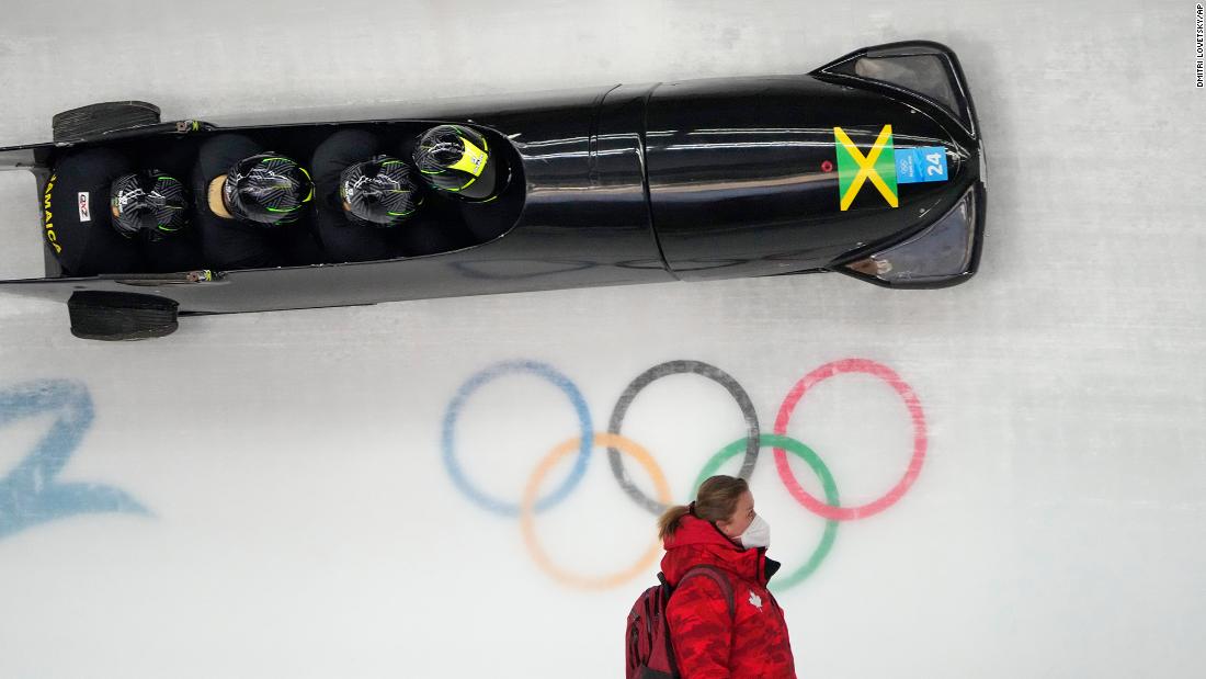 Jamaica&#39;s four-man bobsled team, piloted by Shanwayne Stephens, makes a training run on Thursday, February 17. It&#39;s the first time Jamaica has had a four-man team compete at the Olympics since 1998.