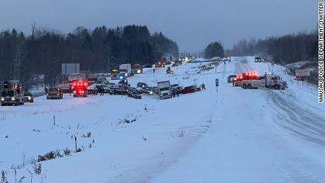 The scene in Wisconsin after several multi-vehicle crashes injured multiple people on Friday.