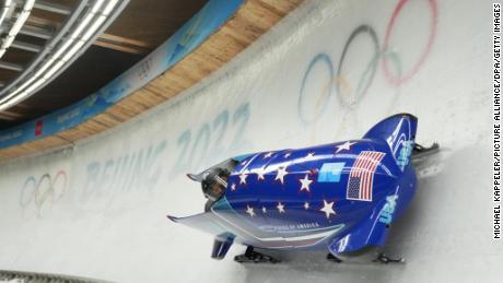  Elana Meyers Taylor and Sylvia Hoffman of the USA compete in the two-woman bobsleigh at the National Sliding Centre.