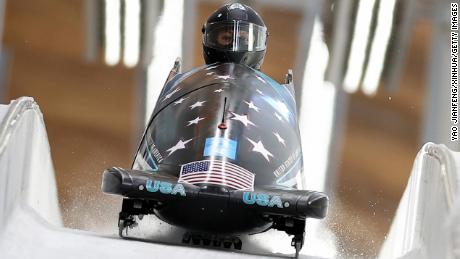 Meyers Taylor competes in the women's bobsled monobob round at the National Sliding Center in Yanqing district in Beijing, capital of China, Feb. 