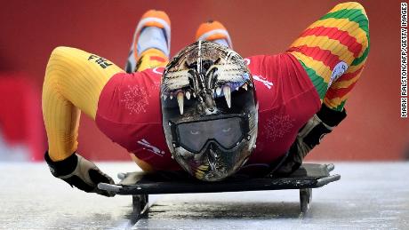 Akwasi Frimpong of Ghana starts his men&#39;s skeleton training session at the Olympic Sliding Centre, during the PyeongChang 2018 Winter Olympic Games on February 12, 2018.