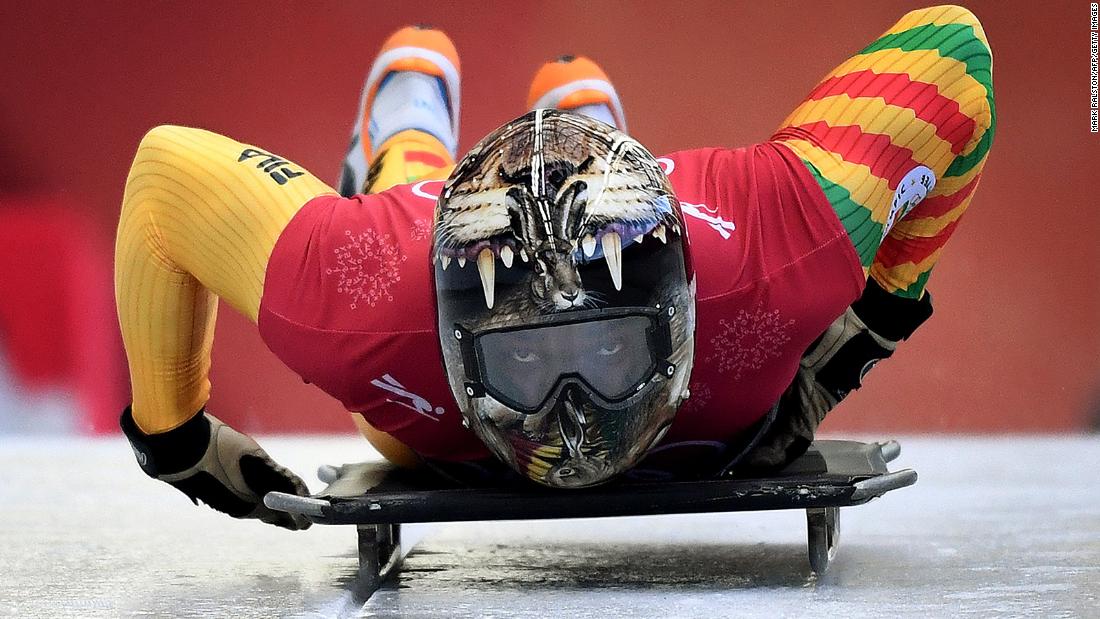 Akwasi Frimpong of Ghana starts his men&#39;s skeleton training session at the Olympic Sliding Centre, during the PyeongChang 2018 Winter Olympic Games on February 12, 2018.