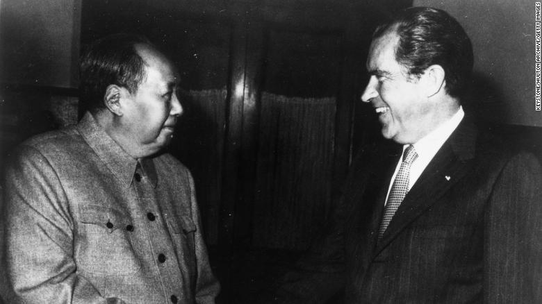 Chairman Mao Zedong meets President Richard Nixon in Beijing, 1972.