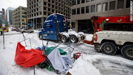 A truck was towed into downtown Ottawa on Sunday.