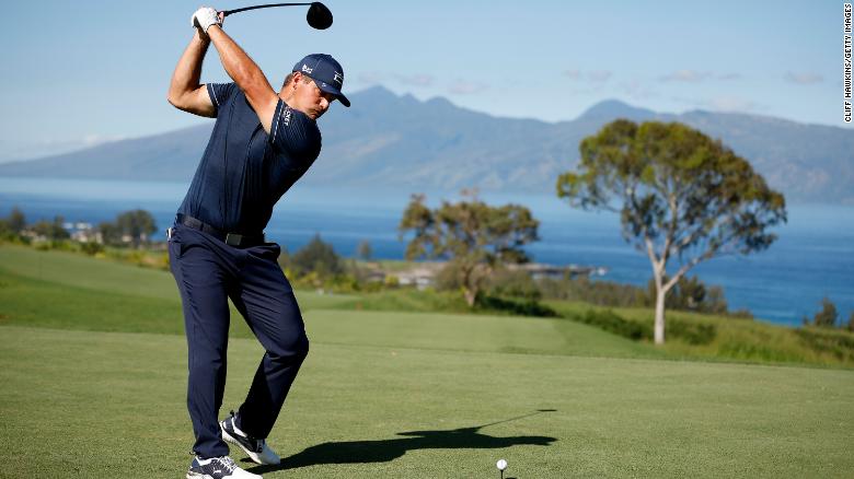 DeChambeau plays his shot from the seventh tee during the final round of the Sentry Tournament of Champions at the Plantation Course at Kapalua Golf Club on January 9. 