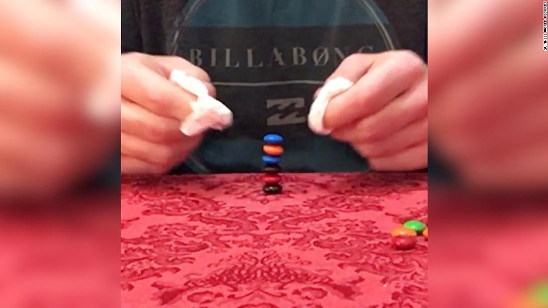 WATCH: 22-year-old breaks record for tallest stack of M&M;'s