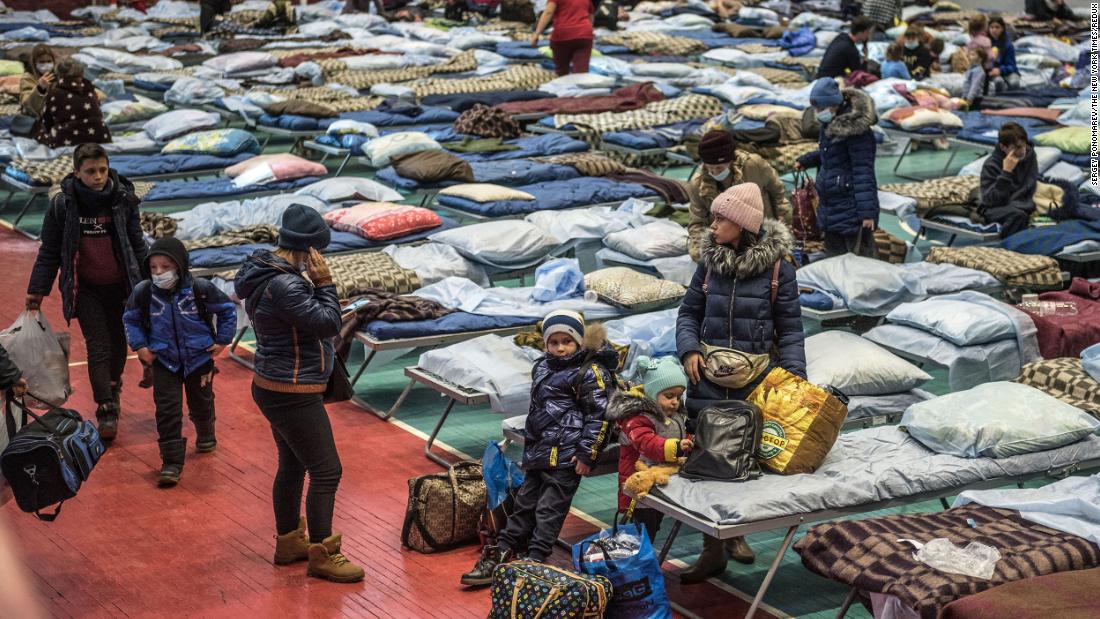 People evacuated from the pro-Russian separatist regions of Ukraine are seen at a temporary shelter in Taganrog, Russia, on February 20.