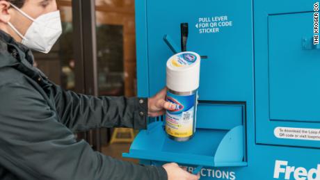 Customers can return empty containers to dedicated bins at participating Fred Meyer locations.