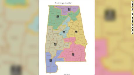 This map depicts the new congressional districts in Alabama.