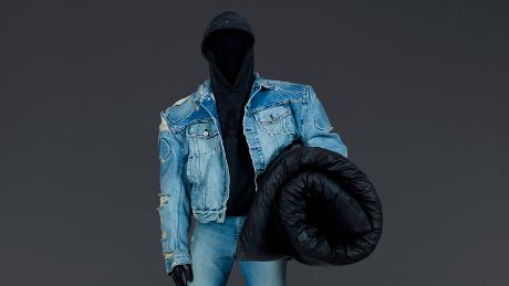 Kanye West&#39;s Yeezy Gap Engineered by Balenciaga collection includes a denim jacket with matching jeans.