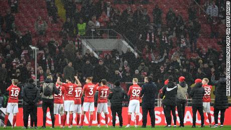 Spartak Moscow -- seen here celebrating after a Europa League match against Napoli -- is one of two Russian teams still in European competition.