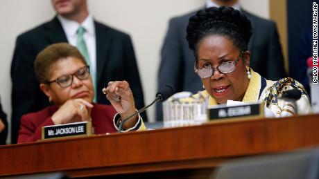 Rep. Sheila Jackson Lee, D-Texas, right, speaks during a hearing in 2019 about reparations for the descendants of enslaved Americans.