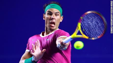 Rafa Nadal plays a forehand during a match against Stefan Kozlov of United States at the Telcel ATP Mexican Open.