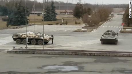 Russian military vehicles are pictured at Chernobyl on February 24, the day they arrived at the plant.