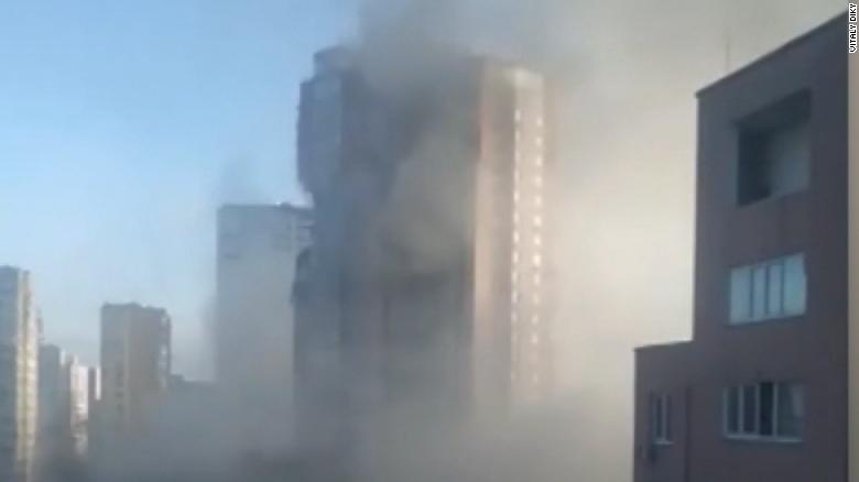 Video shows damage to Kyiv apartment building