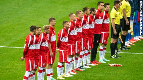 The Polish national football team during the 2022 FIFA World Cup qualifier Group I match against England in Warsaw.