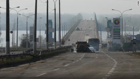 The bridge in Kherson is seen on Saturday as the battle continued.
