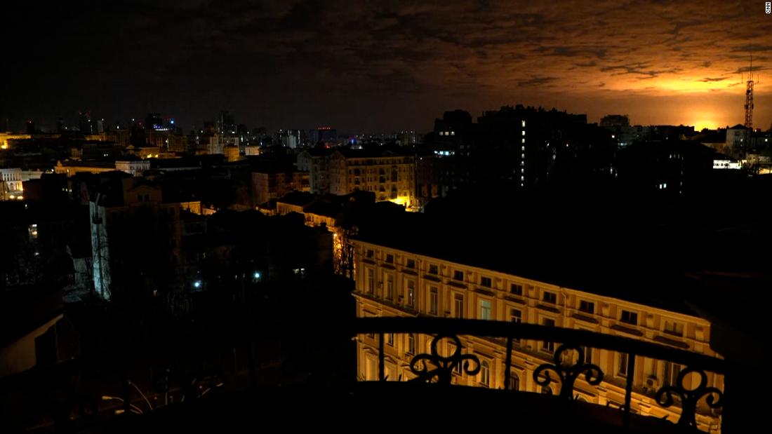 Two large blasts lit up the night sky to the southwest of the city as Russian forces close in on all sides