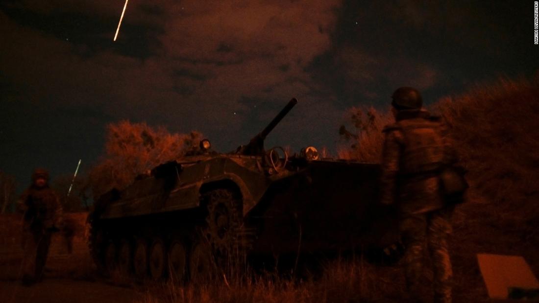 Ukrainian service members take position at the Vasylkiv Air Base near Kyiv on February 27.