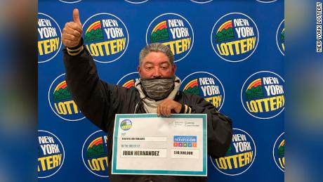 Juan Hernandez of Uniondale, New York, celebrates his second lottery win.