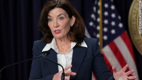 New York Governor Kathy Hochul, seen here during a press conference on February 9, 2022, stressed that individual discretion on masks will be respected. 