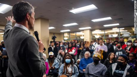 O&#39;Rourke speaks to college students and faculty during a rally at Prairie View A&amp;M University in Prairie View, Texas, on February 25, 2022.